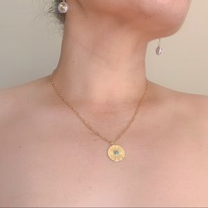GOLD COIN PENDANT NECKLACE WITH TURQUOISE GEM​​​​​​​​​​​​​​​​​​​​​